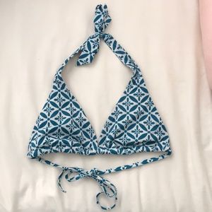 Patterned Blue & White Bikini Halter Top